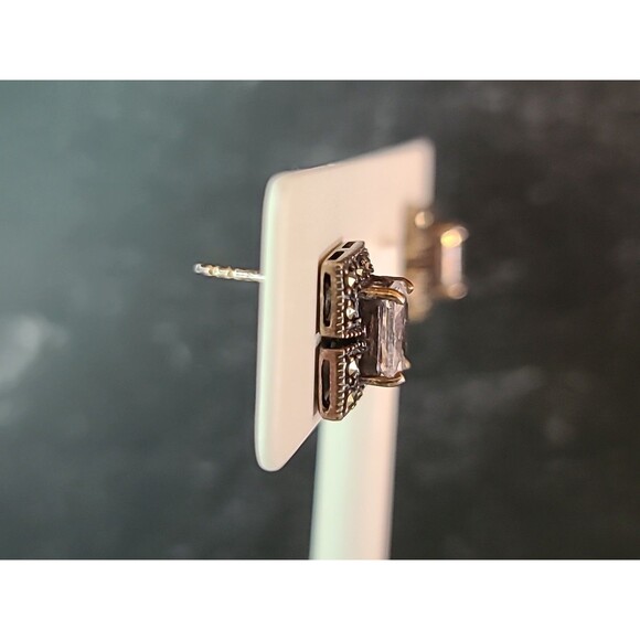 925 Sterling Silver CZ Marcasite Rectangular Post Earrings Vintage - Picture 4 of 11